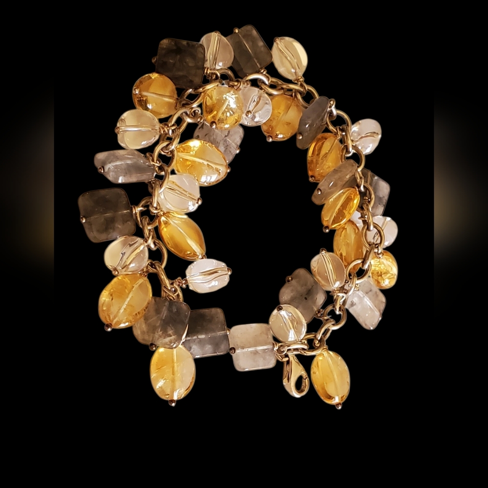 Vtg. Quarts Crystals Cha-Cha Bracelet Sterling Silver